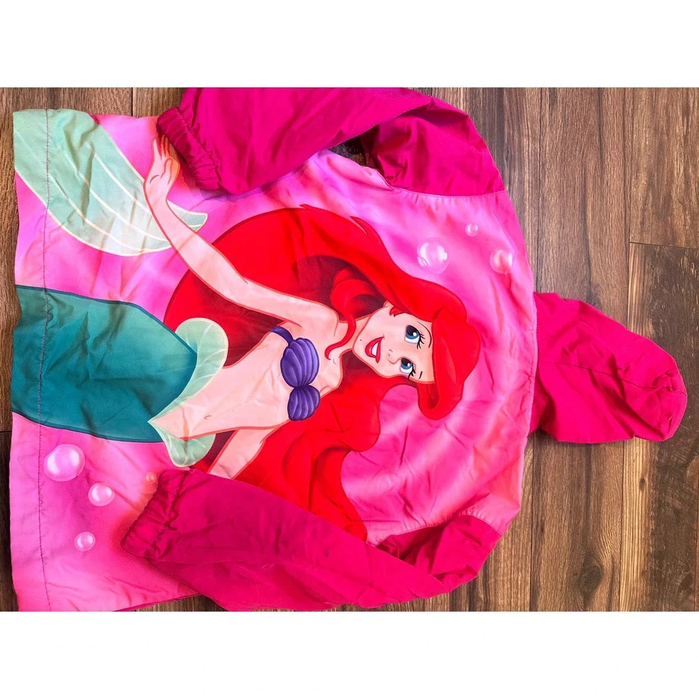 Disney Store Ariel The Little Mermaid Kids Jacket Size M Pink Hooded Windbreaker